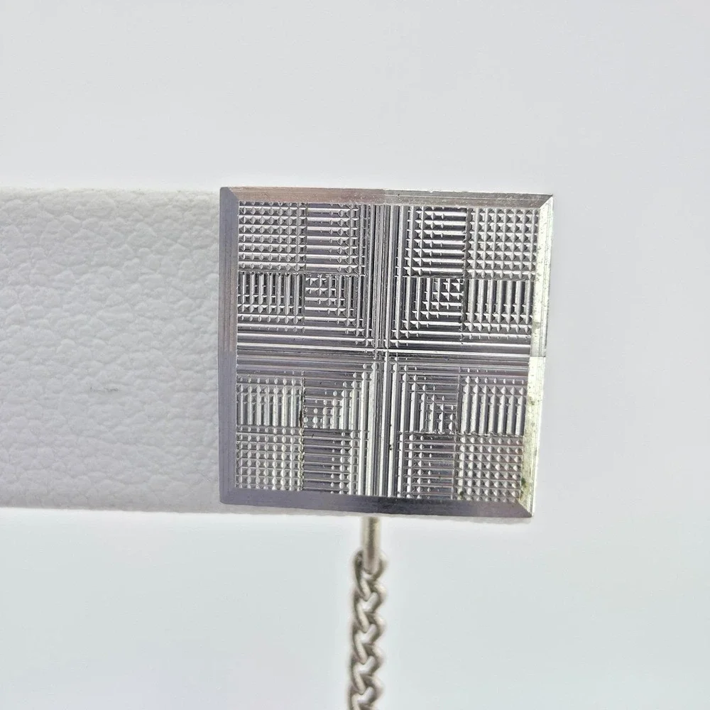 Vintage Tie Tack Clip Clasp Textured Square Silver Tone .5